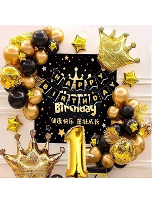 Düvenci Ticaret Çıtıpıtıstore Kral Taçlı 1 Yaş Lüks Doğum Günü Balon Seti