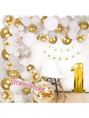 Düvenci Ticaret 1 Yaş Balon Zinciri Seti Gölge Altın Balon Dekorasyon
