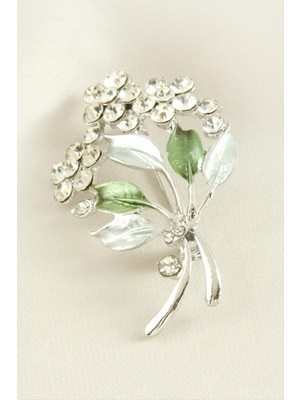 Marsilyan Çiçek Yaprak Mineli Taşlı Broş