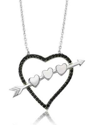 Costurera 925 Ayar Gümüş Oklu Kalp Kadın Gümüş Kolye