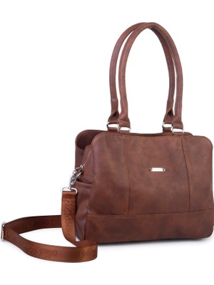  Nas Bag Kadın Büyük Boy Üç Bölmeli Omuz Çantası Taba  Raven