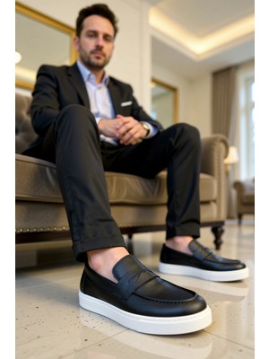 Benerly Erkek Deri Bağcıksız Spor Ayakkabı Yuvarlak Burun Düz Taban Fonksiyonel Dayanıklı Kaliteli