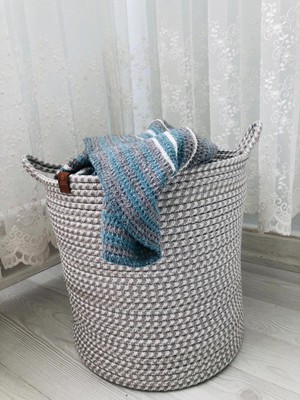 Flz Life Hasır Sepet Oyuncak Sepeti Çok Amaçlı Düzenleyici Saksılık 25 x 25  Gri Beyaz