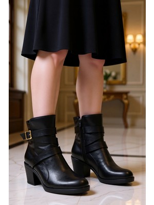 Benerly Kadın Bilekte Bot Yuvarlak Burunlu Düz Tabanlı Poliüretan Fonksiyonel Dayanıklı Rahat