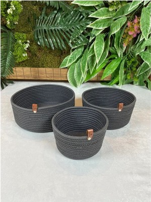 Flz Life I Jüt Hasır Çok Amaçlı Sepet Banyo Mutfak Organizer Sepet Takımı El Dokuma Antrasit