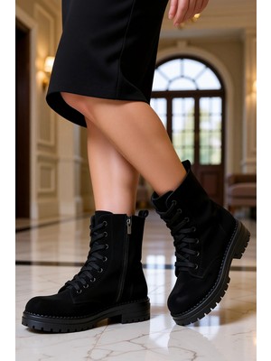 Benerly Kadın Yuvarlak Burunlu Fermuarlı Bağcıklı Bot Fonksiyonel Dayanıklı Kaliteli Konforlu Spor