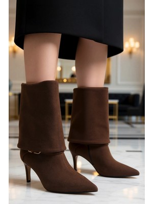 Benerly Kadın Sivri Burun Ince Topuklu Kemer Detaylı Süet Bot Fonksiyonel Dayanıklı Kaliteli Rahat