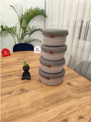 Flz Life Jüt,Hasır,4 Lü Kapaklı Sepet, Özel Tasarım, Çok Amaçlı Düzenleyici Organizer,Sepet 25X23X21X18