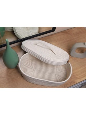 Flz Life Jüt Hasır Sepet Oval Kapaklı Organizer 30X20X10