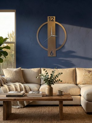 Nuvori Bakır-Altın Özel Renk ve Dizayn Duvar Saati - Sessiz Çalışan Metal Duvar Saati 25 x 40 cm