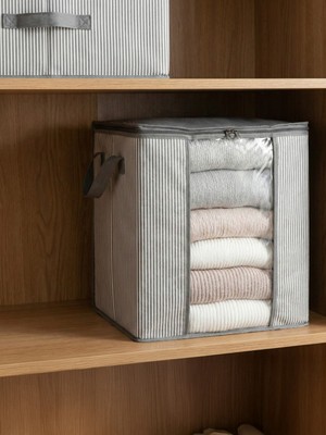 Nacarev Pencereli Çizgi Desen Baskılı Yastık Pike Battaniye Düzenleyici Hurç 45X30X50 cm