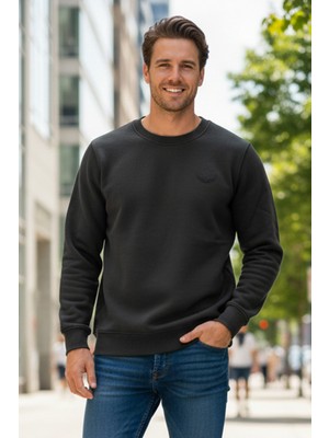 Remsa Erkek Içi Şardonlu Bisiklet Yaka Pamuklu Sweatshirt 0319 Siyah