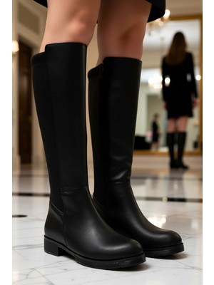 Benerly Kadın Yuvarlak Burun Fermuarlı Düz Taban Çizme Fonksiyonel Dayanıklı Kaliteli Konforlu Şık