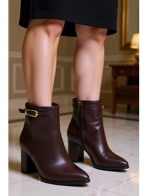 Benerly Kadın Sivri Burun Blok Topuklu Bilekte Bot Poliüretan Fonksiyonel Dayanıklı Kaliteli Şık