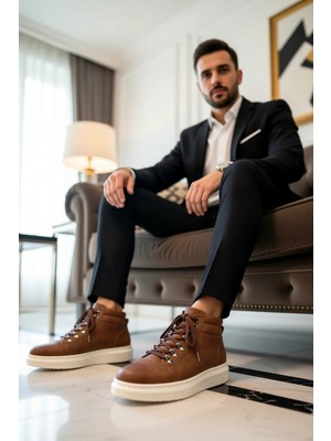 Benerly Erkek Yüksek Bilekli Bağcıklı Süet Spor Ayakkabı Düz Taban Fonksiyonel Dayanıklı Kaliteli Şık