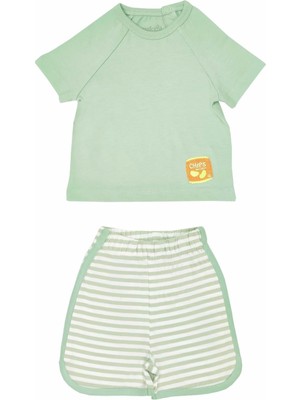 Organickid Snack Bebek Yeşil T-Shirt Şort Set 2'li
