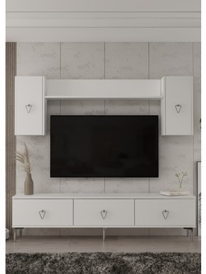 Demonte Decor 1342TV180-1CDD Tv Ünitesi , Tv Sehpası Beyaz-Gümüş