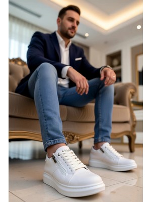 Benerly Erkek Bağcıklı Fermuarlı Deri Sneaker Standart Kalıp Fonksiyonel Dayanıklı Kaliteli Modern