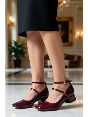 Benerly Kadın Bilekten Bağlı Kare Burun Blok Topuklu Ayakkabı Fonksiyonel Dayanıklı Kaliteli Rahat