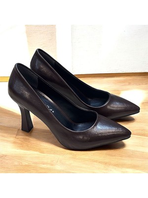KAFKASLAR AYAKKABI Kahverengi Parlak Yeni 9 cm Kadeh Topuklu Bayan Stiletto Ayakkabı