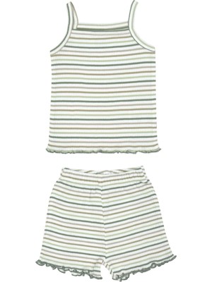 Organickid Mini Me Kız Bebek Yeşil Askılı Üst ve Şort Pijama Takımı