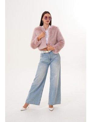 Navy Crop Boy Basic Yaka Tüylü Ceket