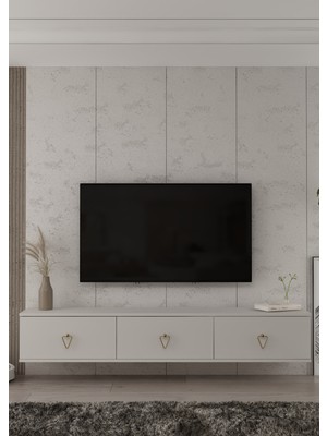 Cantek Dizayn 1345TV180-1CT Duvara Montaj Tv Sehpası Beyaz-Altın