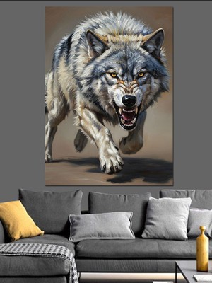 Karizma Tablo Saldırıya Geçmiş Bozkurt Dekoratif Kanvas - Mdf Ahşap Tablo