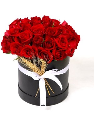 Evsay Siyah Silindir Kutuda Gerçek Görünümlü Yapay Kırmızı Gül Dekoratif Kutu