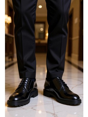 Benerly Erkek Bağcıklı Düz Taban Deri Görünümlü Ayakkabı Fonksiyonel Dayanıklı Kaliteli Konforlu Şık
