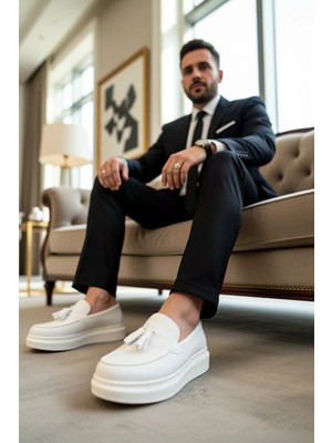 Benerly Erkek Yuvarlak Burunlu Bağcıksız Püsküllü Spor Ayakkabı Keten Fonksiyonel Dayanıklı Şık