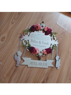 Evsay Kişiye Özel Gümüş Pleksi Kapı Süsü Çiçekli Özel Tasarım Gümüş