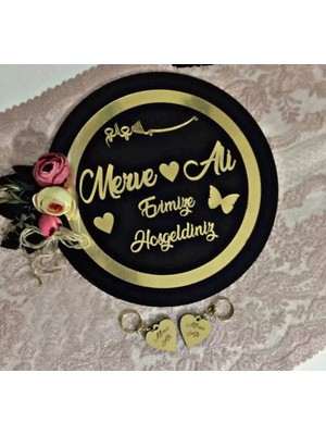 Evsay Pleksi Ahşap Pleksi Kapı Süsü ve Anahtarlık Set