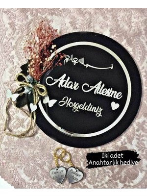 Evsay Pleksi Ahşap Pleksi Kapı Süsü ve Anahtarlık Set