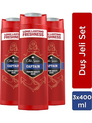 Old Spice Captain Erkek Duş Jeli ve Şampuan 400 ml x 3 Uzun Süre Kalıcı Ferahlık ve Parfüm Kalitesi