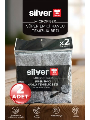 Silver Home Overloklu Mikrofiber Süper Emici 2'li Havlu Temizlik Bezi- Antrasit