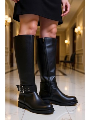 Benerly Kadın Düz Taban Fermuarlı Suni Deri Çizme Fonksiyonel Dayanıklı Kaliteli Konforlu Estetik Şık