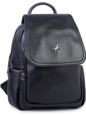 Nas Bag Kadın Kapaklı Sırt Çantası Siyah Victoria