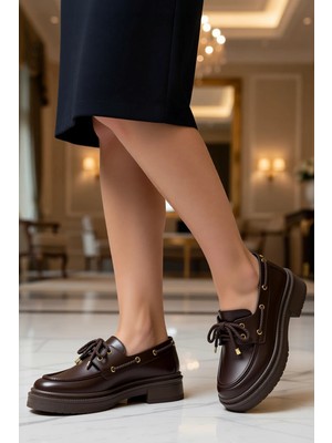 Benerly Kadın Bağcıklı Düz Yaka Düz Kalıp Suni Deri Loafer Fonksiyonel Dayanıklı Kaliteli Konforlu