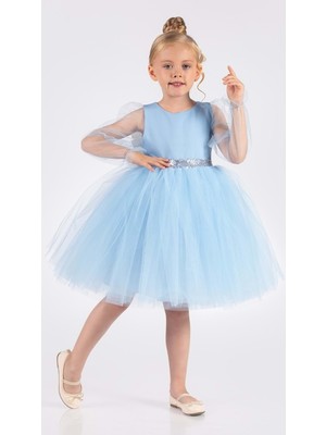 Mnk Baby & Kids Kanatlı Kız Çocuk Şifon Kol Abiye  MNK0534