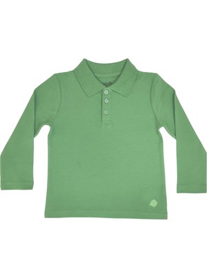 Organickid Polo Yaka Basic Yeşil Uzun Kollu Çocuk T-Shirt