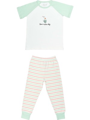 Organickid Teatime Kız Çocuk Yeşil Kısa Kol Pijama Takımı