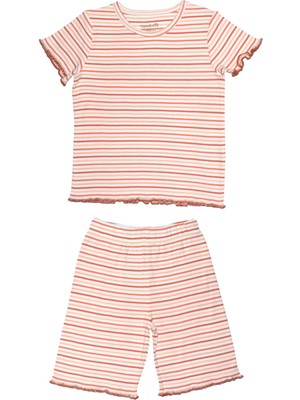 Organickid Mini Me Kız Çocuk Turuncu Kısa Kol Üst ve Şort Pijama Takımı