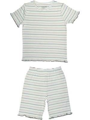 Organickid Mini Me Kız Çocuk Yeşil Kısa Kol Üst ve Şort Pijama Takımı
