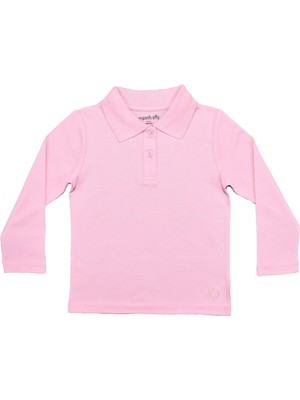 Organickid Polo Yaka Basic Pembe Uzun Kollu Çocuk T-Shirt
