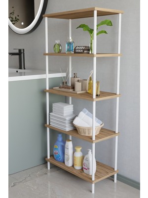 Barin Design 5 Katlı Çevir Kur Metal Gövdeli Banyo Rafı | Çok Amaçlı Düzenleyici | Organizer Stand Banyo Dolabı