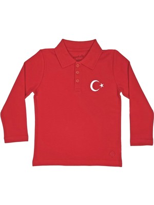 Organickid Polo Yaka Türkiye Kırmızı Uzun Kollu Çocuk T-Shirt