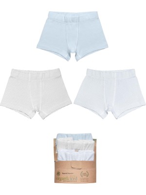 Organickid Cotton Erkek Çocuk Mavi/gri Boxer Set 3'lü Nefes Alabilir Kumaş ile Rahat Tasarım