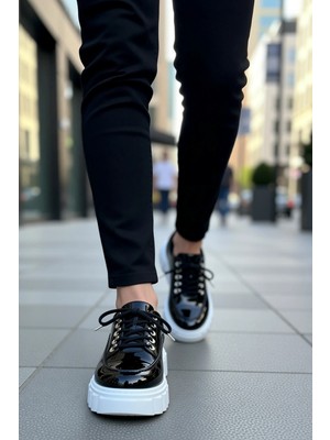 Benerly Erkek Bağcıklı Rugan Sneaker Yuvarlak Burunlu Standart Kalıp Fonksiyonel Dayanıklı Estetik