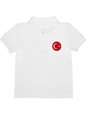 Organickid Polo Yaka Türkiye Beyaz Kısa Kollu Çocuk T-Shirt